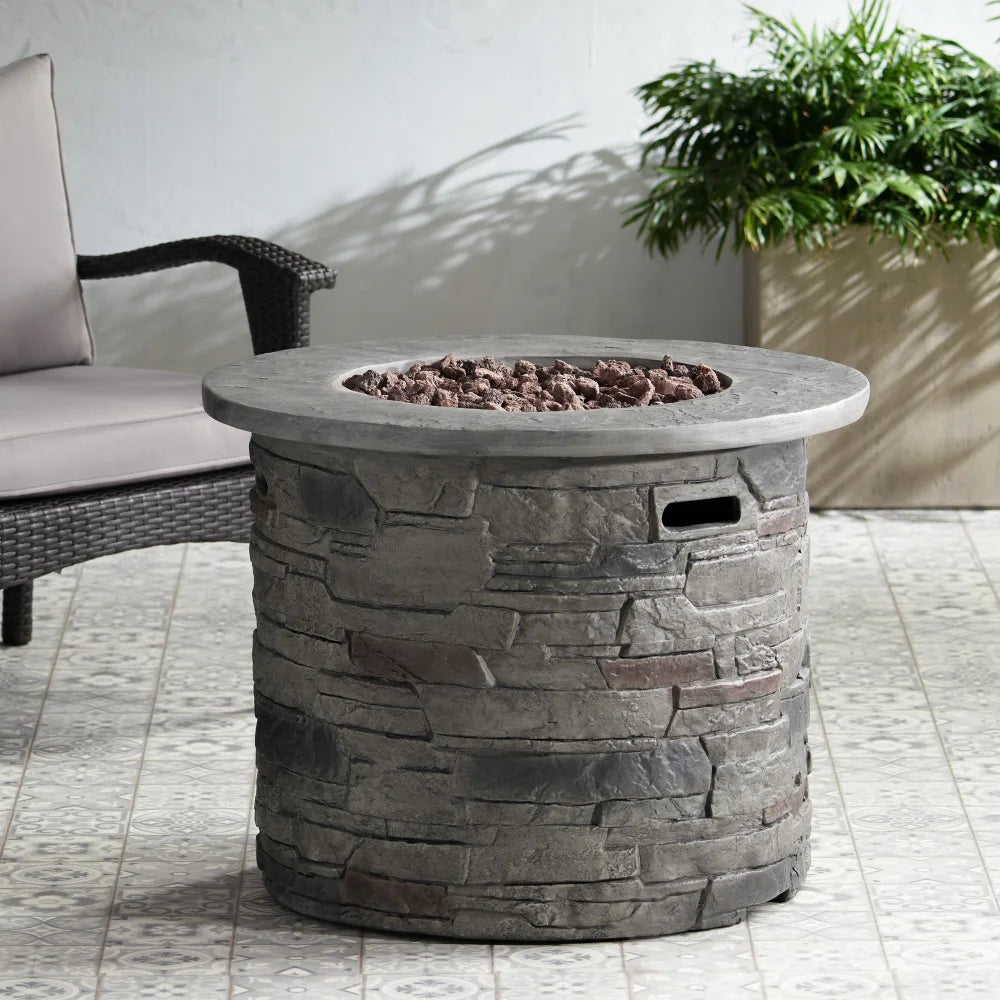 HONDA Outdoor 32" Round MgO Propane Fire Pit, Grey Top - 40,000 BTU
