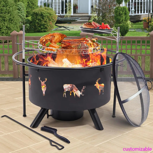 32 Inch Large Fire Pit with 2 Grills