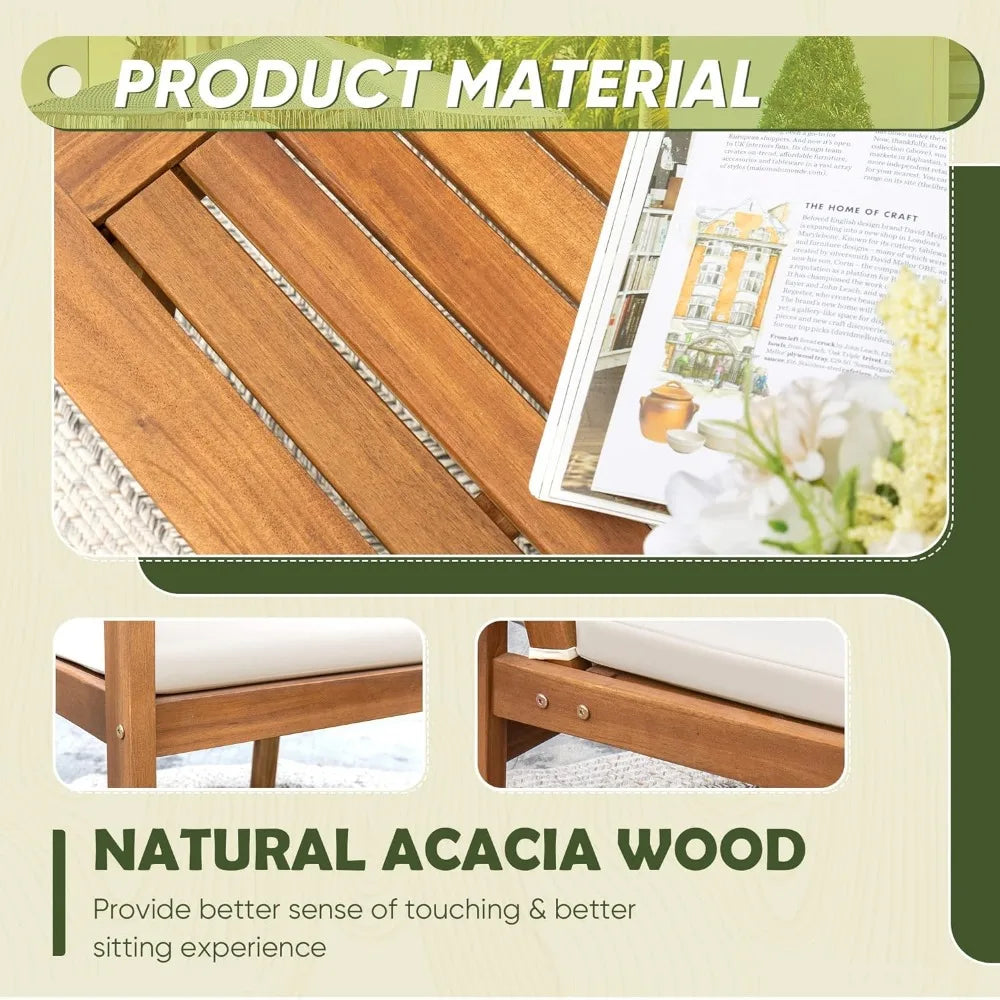 Patio Furniture 4 Piece Outdoor Acacia Wood Patio Conversation Sofa Set with Table & Cushions Porch Furniture for Deck, Balcony