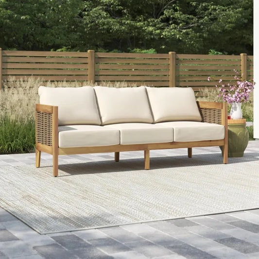 Acacia Wood Wicker 3 Seater Sofa