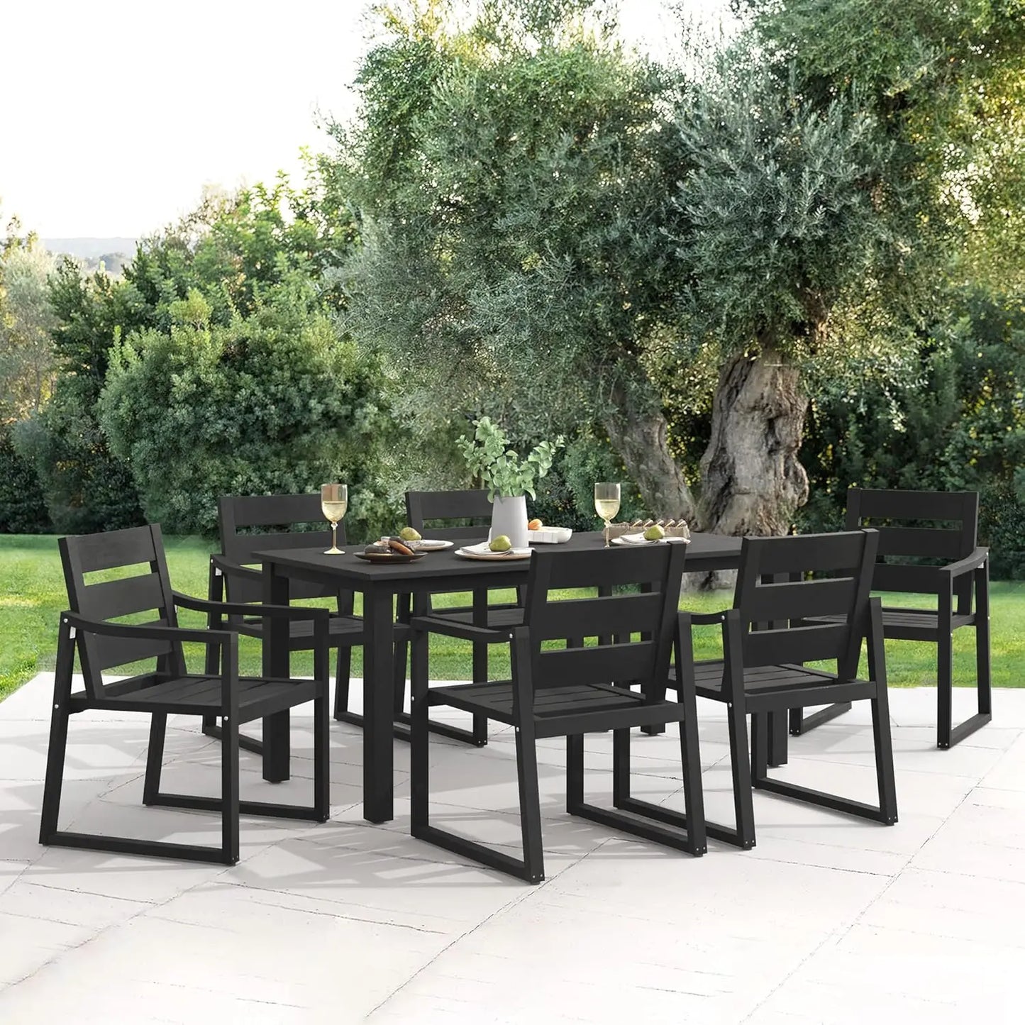 HDPS Outdoor Patio Dining Set, 7-Piece, All Weather Outdoor Table and Chairs, Resin Outdoor Kitchen Furniture Dining Sets
