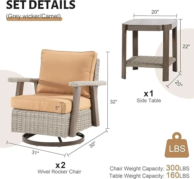 HIDY 3 Pieces Patio Swivel Set