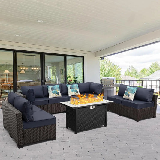 ANDREW 9 Pieces Wicker Patio Furniture Set