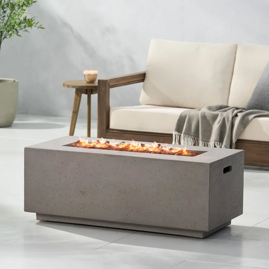 SLATE 40" Outdoor Rectangular MgO Concrete Propane Fire Pit, Dark Grey (Tank Cover not Included)